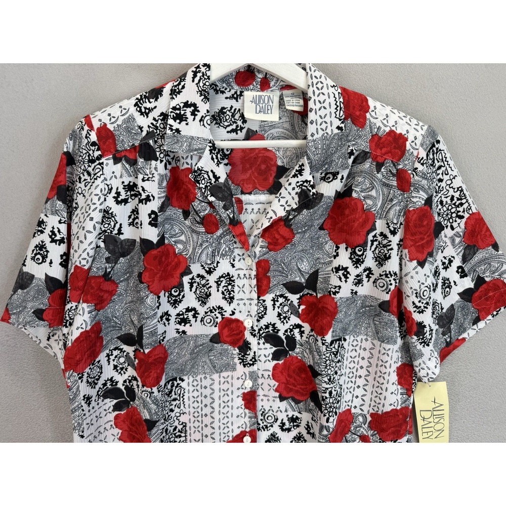 Vintage Allison Daley Women's Sz 12 Floral w/ Paisley Prints Button Up Shirt NWT
